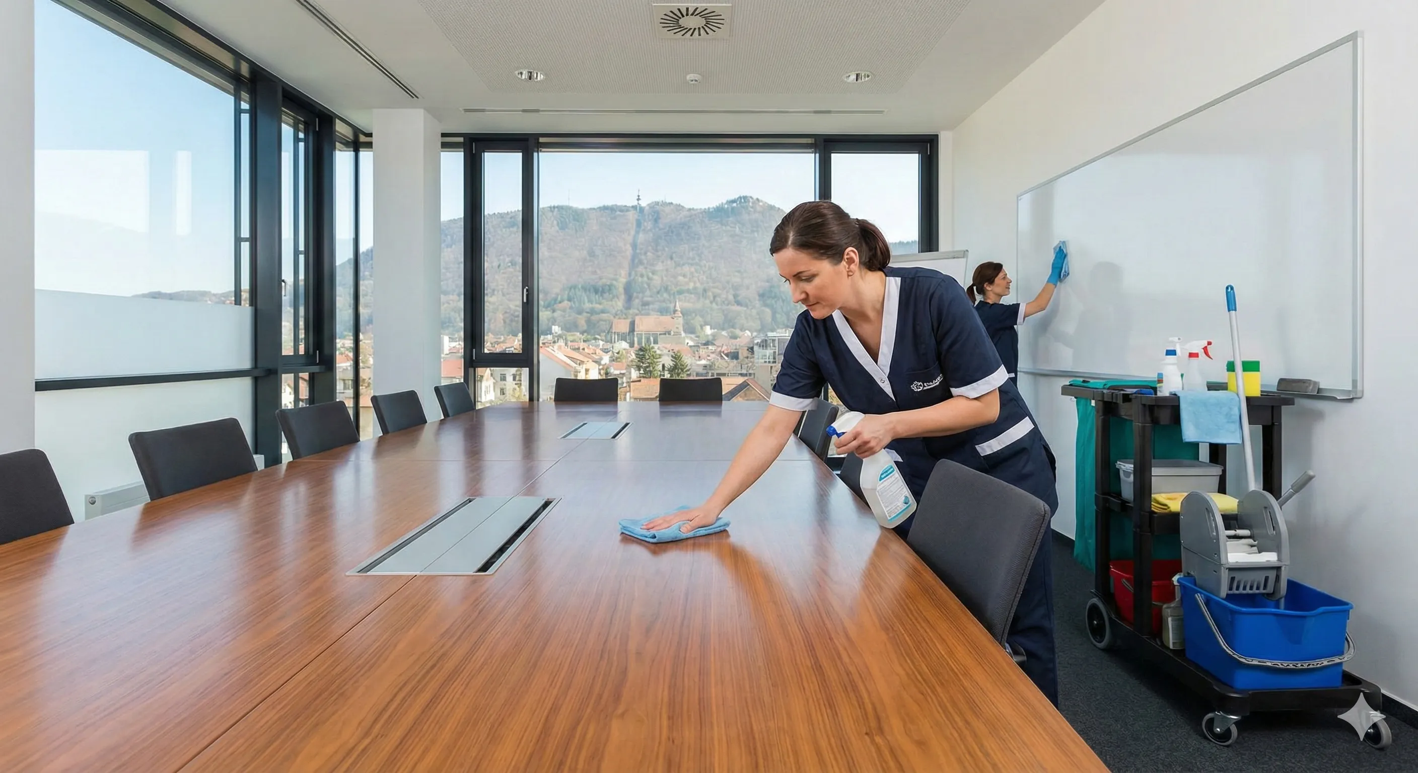 Curățenie sală conferințe în birou Brașov - pregătire pentru întâlniri importante