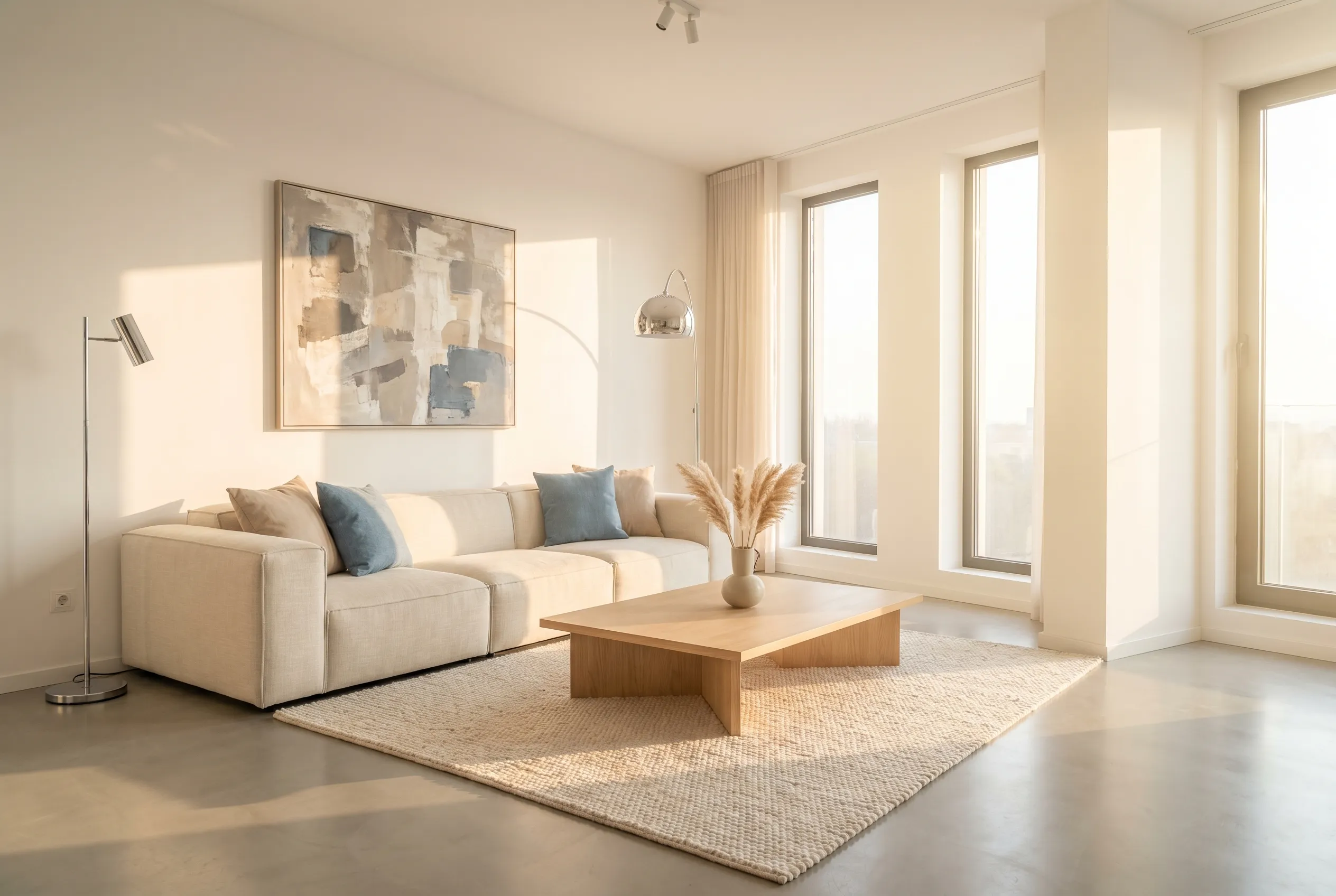 Living modern, curat și luminos după o curățenie profesională post-renovare