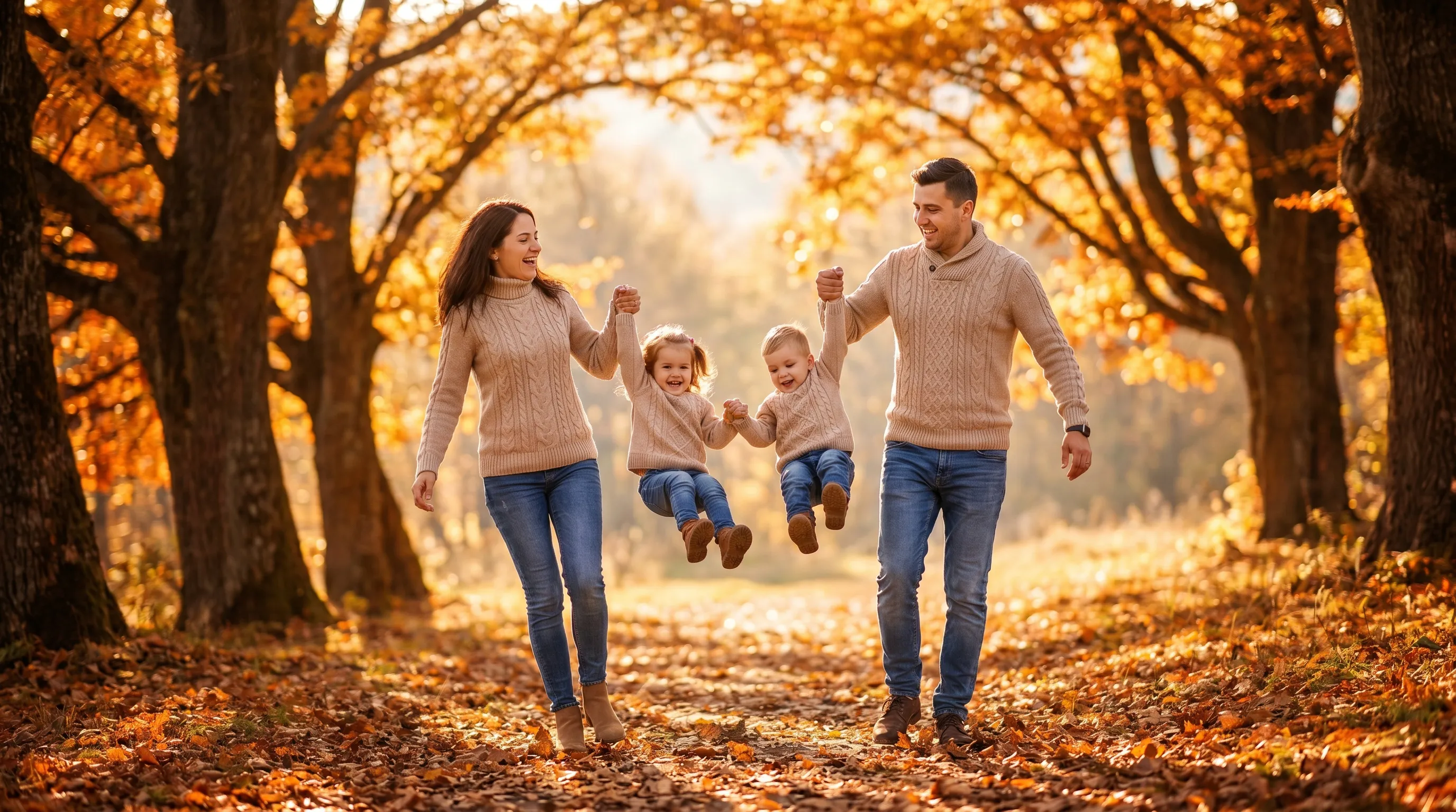 Ședință foto de familie toamna în pădurile din împrejurimile Brașovului - părinți și doi copii