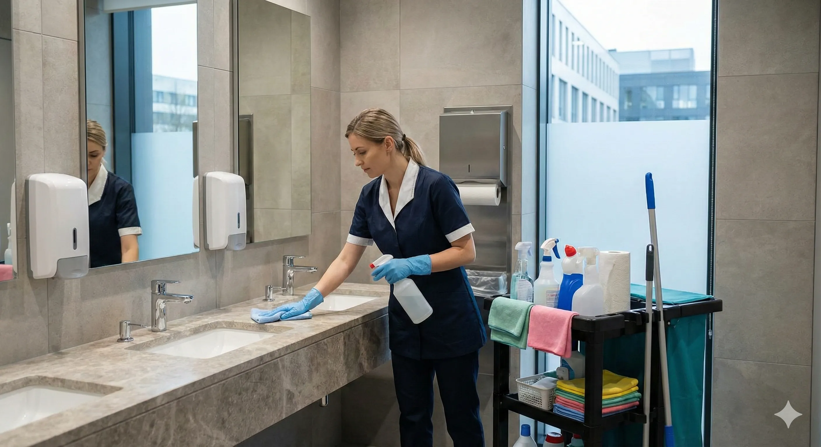 Curățenie profesională baie birou în Brașov - dezinfectare completă și consumabile