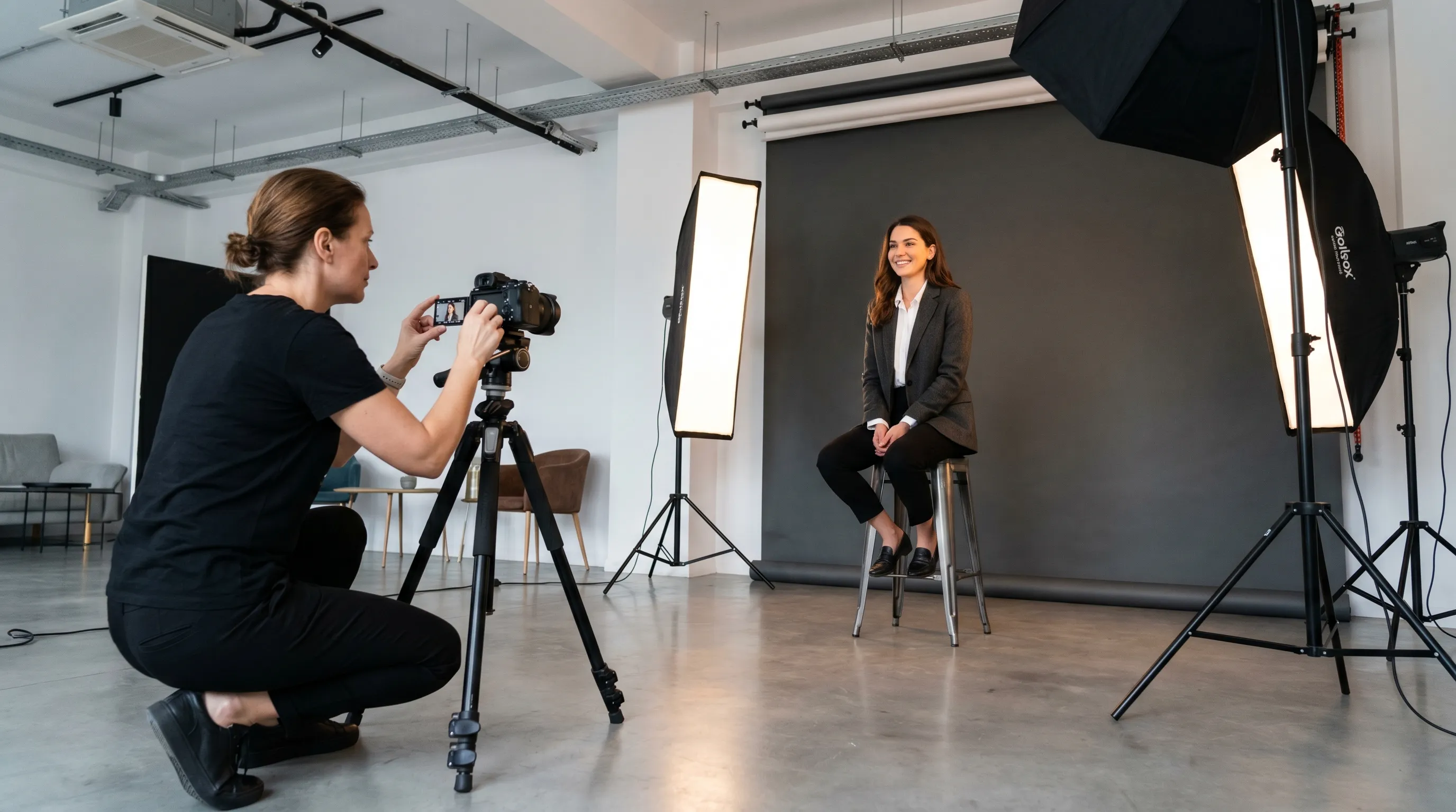 Ședință de portret corporativ profesional într-un studio modern din Brașov