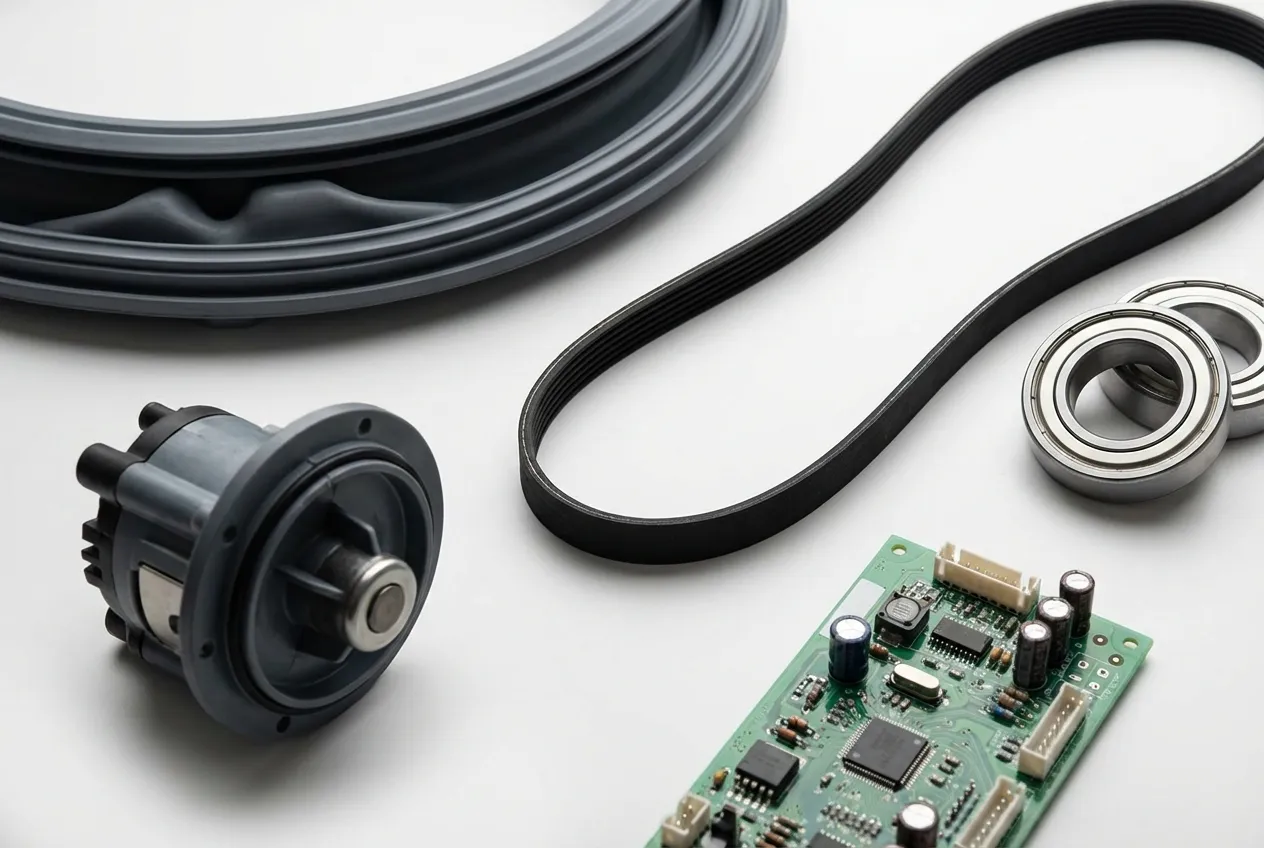 Piese frecvent înlocuite la mașini de spălat: garnitură, pompă, curea, rulmenți